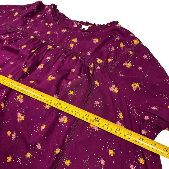 Old Navy Boho Floral Blouse Sz.3XL Fuchsia Modal Ruffle Bell Sleeve Cottage - Picture 8 of 14